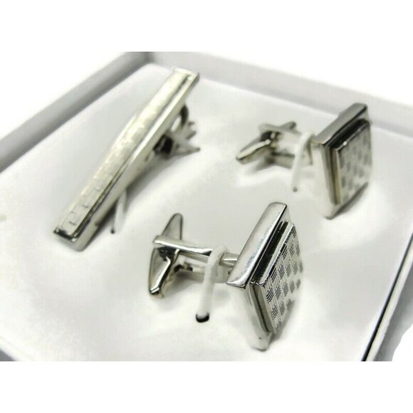 Michael Strahan Collection Cufflinks Tie Bar Set Silver Tone Classy Design IOB - Picture 4 of 9